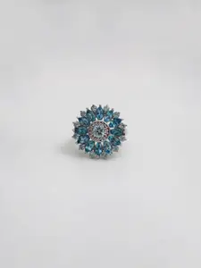 HIFLYER JEWELS 925 Sterling Silver Aquamarine-Studded Ring