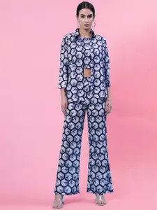 YOYO Fashion Geometric Printed Top With Trouser & Jacket