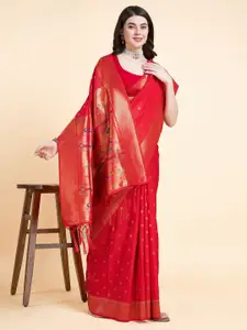 RAJ DHARMA SILK Floral Woven Design Zari Silk Paithani Saree