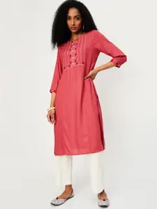 max Embroidered Regular Thread Work Round Neck Straight Kurta