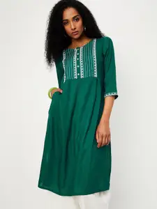 max Geometric Embroidered Regular Thread Work Round Neck Straight Kurta