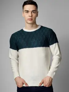 JoE Hazel Colourblocked Round Neck Long Sleeves Acrylic Pullover Sweater