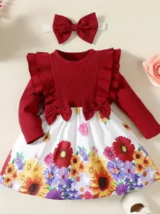 BAESD Girls Floral Printed A-Line Bow Dress