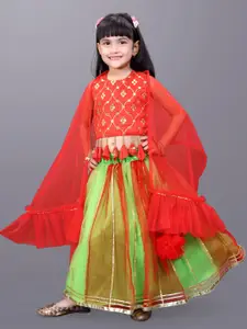 BAESD Girls Embroidered Mirror Work Ready To Wear Lehenga & Blouse With Dupatta