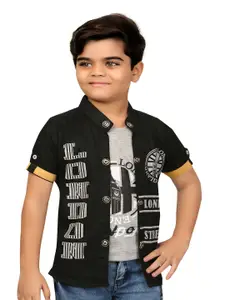 BAESD Boys Typography Printed Mandarin Collar Tailored Jacket With Attached T-shirt