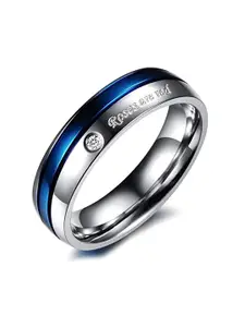 Yellow Chimes Men Blue & Silver-Toned Striped Rings