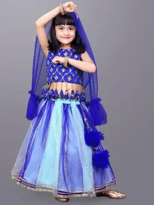 BAESD Girls Embroidered Mirror Work Ready to Wear Lehenga & Blouse With Dupatta