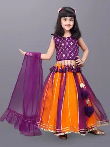 BAESD Girls Embroidered Mirror Work Detail Net Ready to Wear Lehenga & Blouse With Dupatta