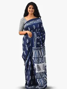 KIAARON Ethnic Motifs Pure Cotton Block Print Saree