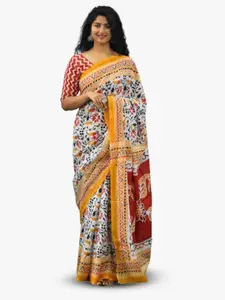 KIAARON Ethnic Motifs Pure Cotton Block Print Saree