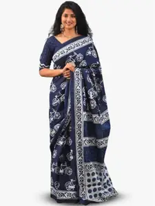 KIAARON Ethnic Motifs Pure Cotton Block Print Saree