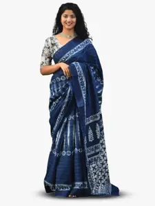KIAARON Ethnic Motifs Pure Cotton Block Print Saree