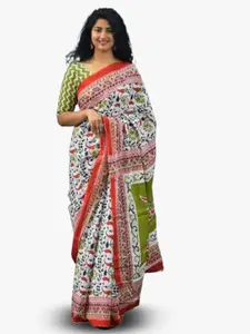 KIAARON Ethnic Motifs Pure Cotton Block Print Saree