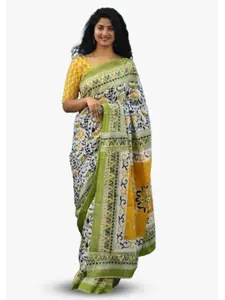 KIAARON Ethnic Motifs Pure Cotton Block Print Saree