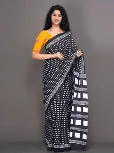 KIAARON Black Ethnic Motifs Pure Cotton Ikat Saree