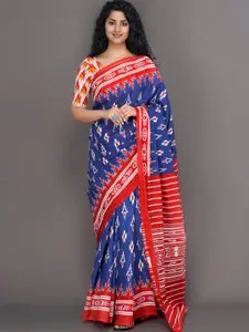 KIAARON Ethnic Motifs Pure Cotton Block Print Saree