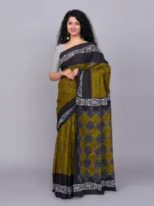 KIAARON Ethnic Motifs Pure Cotton Block Print Saree
