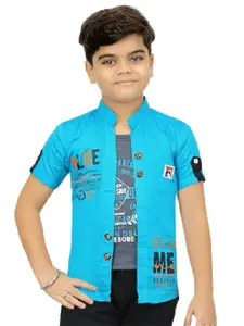 BAESD Boys Typography Printed Lightweight Open Front Jacket With Attached T-Shirt