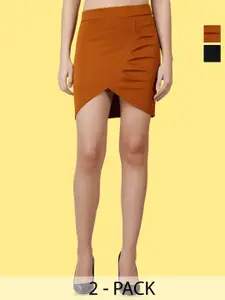 Popwings Pack Of 2 Self Designed Pencil Mini Skirts