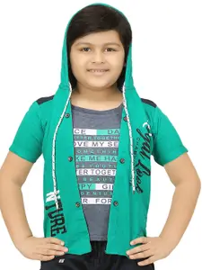 BAESD Boys Typography Printed Hooded Tailored Jacket With Attached T-shirt