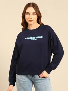 recast Women Navy Blue Printed Sweatshirt