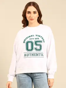 recast Typography Printed Oversized Pure Cotton Pullover Sweatshirt