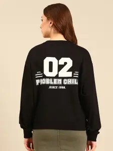 recast Typography Printed Oversized Pure Cotton Pullover Sweatshirt