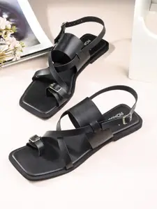 The Roadster Lifestyle Co. Black One-Toe Back Strap Flats