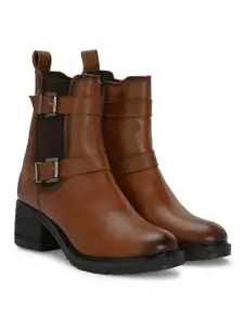 Delize Women Vegan Leather Block-Heeled Zip-Up Boots