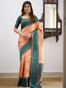 DIVASTRI Geometric Woven Design Kanjeevaram Pure Silk Zari Saree