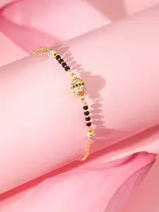 Rubans Women Gold-Toned & Black Brass Handcrafted Gold-Plated Wraparound Bracelet
