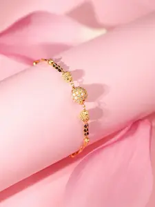 Rubans Women Gold-Toned & Black Brass Handcrafted Gold-Plated Wraparound Bracelet