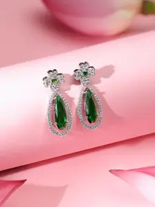 Rubans Silver-Toned & Green Geometric Drop Earrings