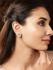 Rubans Gold plated Artificial Stones-Studded Studs Earrings