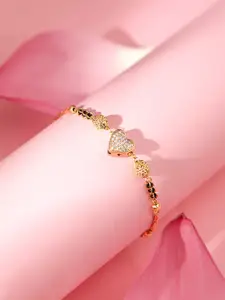 Rubans Gold-Plated Artificial Stones-Studded & Beaded Wraparound Bracelet