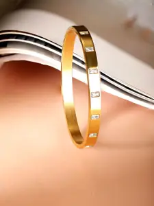 Rubans Voguish Gold-Plated Cubic Zirconia-Studded Bangle-Style Bracelet