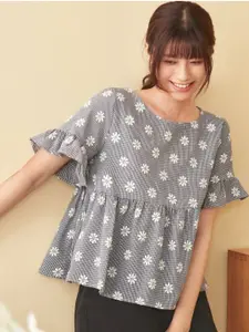 Dream Beauty Fashion Print Flared Sleeve Peplum Top