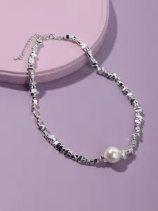 DressBerry Silver-Toned & Off White Silver-Plated Necklace