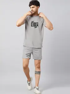 FINIVO FASHION Typography Printed Pure Cotton T-shirt With Shorts