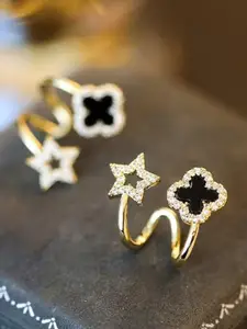 KARISHMA KREATIONS Black & Gold-Toned Cubic Zirconia Earrings