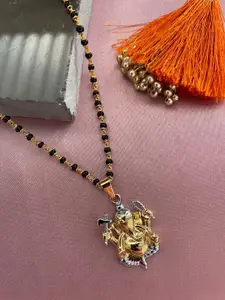 Digital Dress Room Gold & Silver-Plated Beaded Ganesha Pendant Mangalsutra