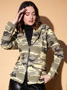 KASSUALLY Yellow Camouflage Printed Notched Lapel Collar Single-Breasted Casual Blazer