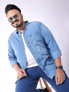 Hardsoda by The Indian Garage Co Plus Size Denim Weave Casual Shirt