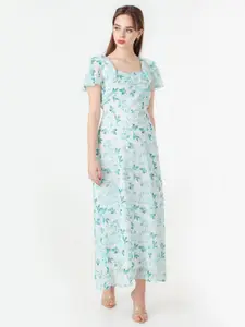 Zink London Floral Printed Square Neck Maxi Dress