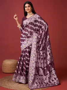 NIWAA Woven Design Zari Cotton Blend Jamdani Saree