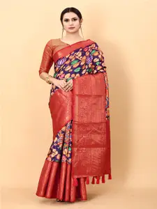 KAPADIYA FAB Navy Blue Kalamkari Pure Silk Designer Banarasi Saree