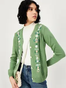 max Floral Embroidered V-Neck Long Sleeves Acrylic Sweater
