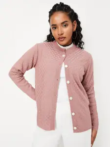 max Checked Round Neck Long Sleeves Acrylic Sweater