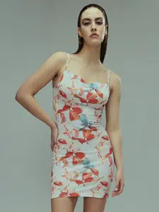 BAESD Floral Printed Shoulder Straps Bodycon Casual Dress