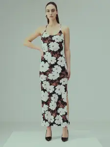 BAESD Floral Printed Shoulder Straps Maxi Sheath Casual Dress